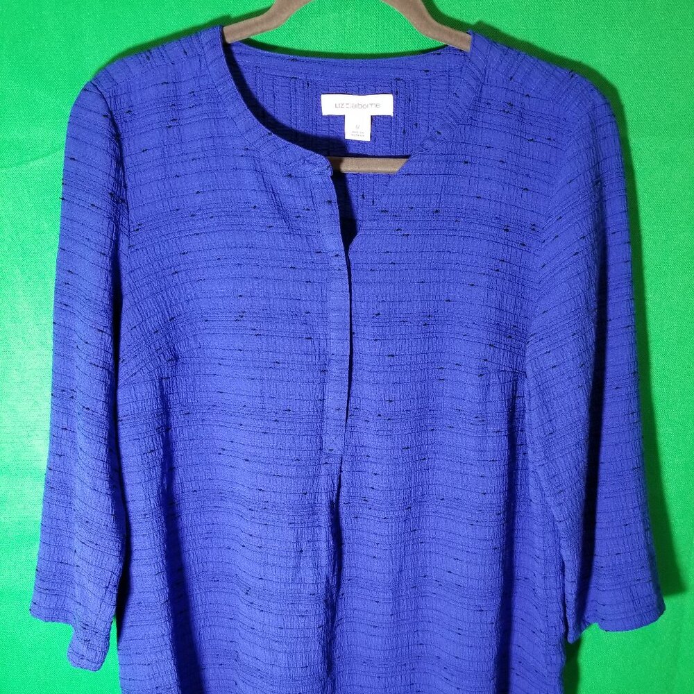 Liz Claiborne‎ Women Medium Blue Black 3/4 Sleeve Business Work Casual Dressy